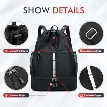 PinCute Drawstring Gym Bag with Wet Pocket & Shoe Compartment