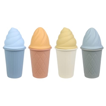 BLUE GINKGO Ice Cream Sand Toys - Silicone Beach Toy Ice Cream Set of 4 | Easy Clean, Travel-Friendl...