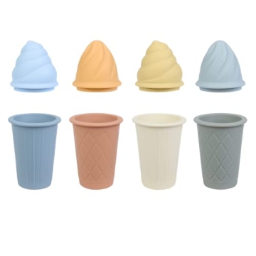 BLUE GINKGO Ice Cream Sand Toys - Silicone Beach Toy Ice Cream Set of 4 | Easy Clean, Travel-Friendly | Sand, Bath, Beach Toys for Toddlers and Children (Bahama Multi Pack)