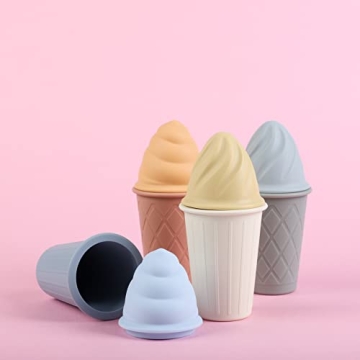 BLUE GINKGO Ice Cream Sand Toys - Silicone Beach Toy Ice Cream Set of 4 | Easy Clean, Travel-Friendly | Sand, Bath, Beach Toys for Toddlers and Children (Bahama Multi Pack)