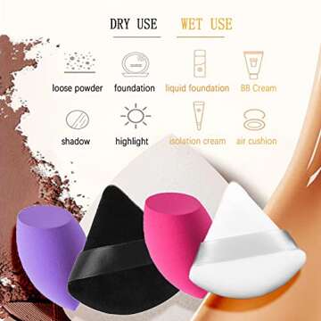 6 Pcs Makeup Sponge Set,Triangle Powder Puff and Beauty Blender,Make Up Sponges for Face,Velour Powder Puff for Loose Powder Mineral Powder Foundation Makeup Tools-Red/Purple