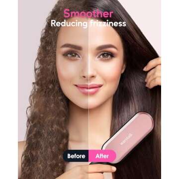 Wavytalk Hair Straightener Brush,Sleek Sweep Ionic Straightening Brush with 6 Temperature Adjust, An...