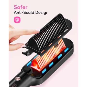Wavytalk Hair Straightener Brush,Sleek Sweep Ionic Straightening Brush with 6 Temperature Adjust, Anti-Scald Ceramic Hair Straightener Comb Fast Heating for Home Salon, Dual Voltage, Rose Gold
