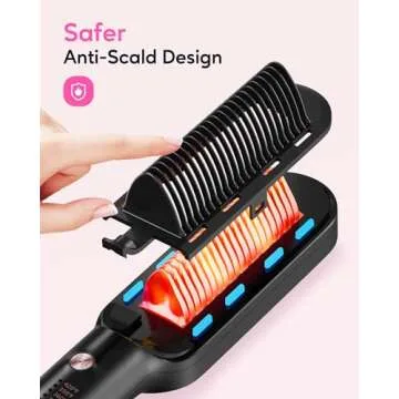 Wavytalk Hair Straightener Brush,Sleek Sweep Ionic Straightening Brush with 6 Temperature Adjust, Anti-Scald Ceramic Hair Straightener Comb Fast Heating for Home Salon, Dual Voltage, Rose Gold