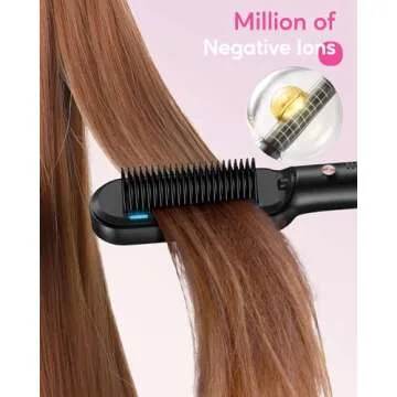 Wavytalk Hair Straightener Brush,Sleek Sweep Ionic Straightening Brush with 6 Temperature Adjust, Anti-Scald Ceramic Hair Straightener Comb Fast Heating for Home Salon, Dual Voltage, Rose Gold