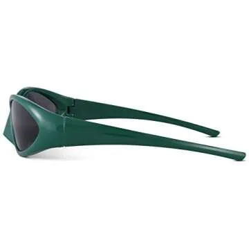 COASION Wrap Around Fashion Sunglasses Oval Dark Vintage Sun Glasses for Men Women Outdoor Sport Shades UV400 Eyeglasses (Green/Black)