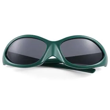 COASION Wrap Around Fashion Sunglasses Oval Dark Vintage Sun Glasses for Men Women Outdoor Sport Shades UV400 Eyeglasses (Green/Black)
