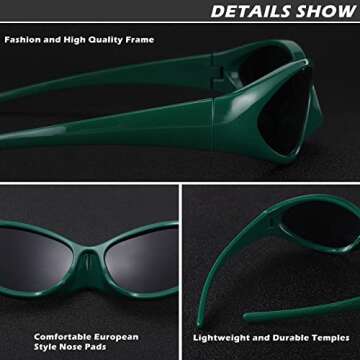 COASION Wrap Around Fashion Sunglasses Oval Dark Vintage Sun Glasses for Men Women Outdoor Sport Shades UV400 Eyeglasses (Green/Black)