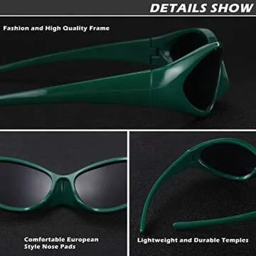 COASION Wrap Around Fashion Sunglasses Oval Dark Vintage Sun Glasses for Men Women Outdoor Sport Shades UV400 Eyeglasses (Green/Black)