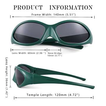COASION Wrap Around Fashion Sunglasses Oval Dark Vintage Sun Glasses for Men Women Outdoor Sport Shades UV400 Eyeglasses (Green/Black)