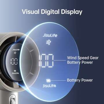 JISULIFE Portable Handheld Fan, Speed(1-100) Adjustable Turbo Mini and 5000mAh Battery Rechargeable Personal Fan with Metal Body, Digital Display, Gifts for Women Men Travel/Camping/Outdoor-Brown