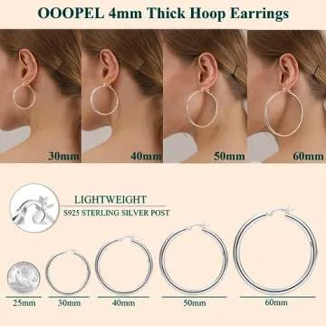 4mm Thick Gold Chunky Earrings Steling Silver Post Hoops Earrings For Women Hollow Tube Hoops Earrings Thick Gold Hoop Earrings Hypoallergenic Lightweight Gold Hoop Large Earrings 20/30/40/50/60MM,