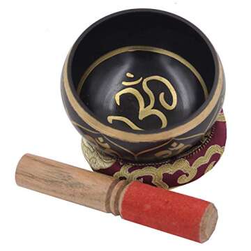 DharmaObjects Tibetan OM Singing Bowl Set for Meditation