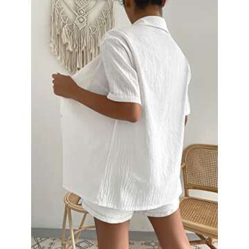 MakeMeChic Women's 2 Piece Outfits Casual Solid Short Sleeve Button Down Blouse and Short Set White L