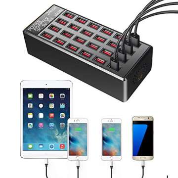 100w 24(20A) Port, USB Fast Charging Station,Travel Desktop USB Rapid Charger,Multi Ports Charging S...