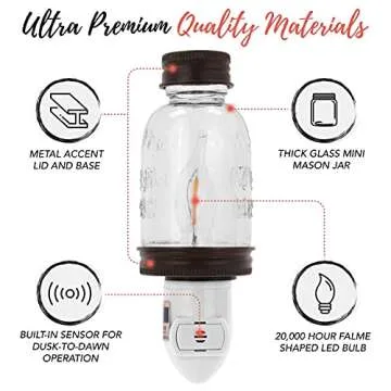 Rustic Mini Mason Jar Night Light in Bronze | Auto On/Off Sensor | Plug in Farmhouse Wall Decor | Cute Country Night Light | Energy Efficient LED Bulb | Timeless Design
