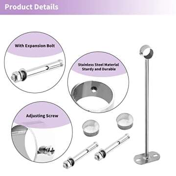 MroMax Curtain Rod Ceiling-Mount Bracket 25mm/1Inch Closet Rod Bracket Stainless Steel Rod End Supports for Bedroom Closet, Clothes Pole, Bathroom and Living Room Curtain Rod 2Pcs