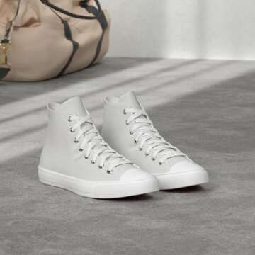 ZGR Womens Canvas Sneakers High Top Lace ups Casual Walking Shoes(White/White,US8)