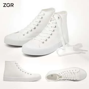 ZGR Womens Canvas Sneakers High Top Lace ups Casual Walking Shoes(White/White,US8)