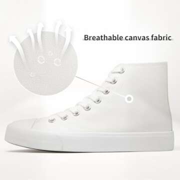 ZGR Womens Canvas Sneakers High Top Lace ups Casual Walking Shoes(White/White,US8)