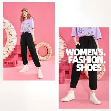 ZGR Womens Canvas Sneakers High Top Lace ups Casual Walking Shoes(White/White,US8)