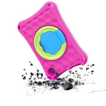 Amazon Fire 7 Tablet Case(12th Generation, 2022 Release),SHREBORN Lightweight Shockproof Fire 7 Kids Tablet Cover with Rotatable Folding Handle Stand Incompatible iPad Samsung Tablet-Pink