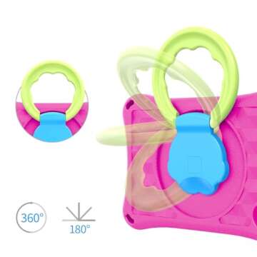 Amazon Fire 7 Tablet Case(12th Generation, 2022 Release),SHREBORN Lightweight Shockproof Fire 7 Kids Tablet Cover with Rotatable Folding Handle Stand Incompatible iPad Samsung Tablet-Pink