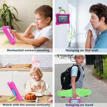 Amazon Fire 7 Tablet Case(12th Generation, 2022 Release),SHREBORN Lightweight Shockproof Fire 7 Kids Tablet Cover with Rotatable Folding Handle Stand Incompatible iPad Samsung Tablet-Pink