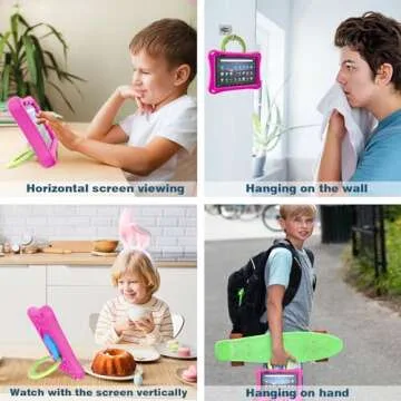 Amazon Fire 7 Tablet Case(12th Generation, 2022 Release),SHREBORN Lightweight Shockproof Fire 7 Kids Tablet Cover with Rotatable Folding Handle Stand Incompatible iPad Samsung Tablet-Pink