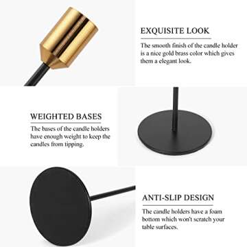 Taper Candle Holders, Black Tall Candlestick Holders, Set of 3 Metal Modern Decor Candle Stands for Taper Candles, Fits 3/4 Inch Thick Candles, Home Decor Centerpiece for Dining Table, Living Room