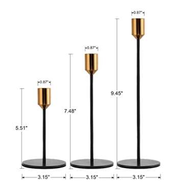 Taper Candle Holders, Black Tall Candlestick Holders, Set of 3 Metal Modern Decor Candle Stands for Taper Candles, Fits 3/4 Inch Thick Candles, Home Decor Centerpiece for Dining Table, Living Room