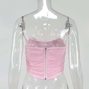 Women's Vintage Strapless Open Back Boned Mesh Bustier Zip Back Corset Bodyshaper Crop Top