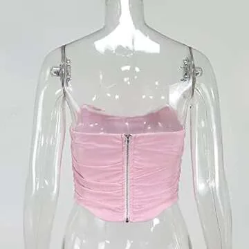 Women's Vintage Strapless Open Back Boned Mesh Bustier Zip Back Corset Bodyshaper Crop Top