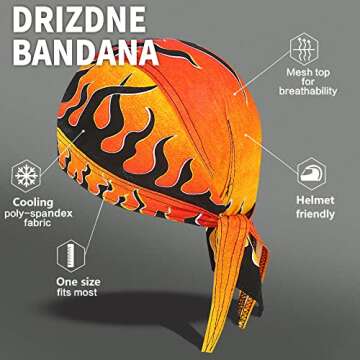 DANLCUPL DOO Rags Dew Rag Skull Cap Pirate Hat Cycling Bandana Motorcycle Biker Cooling Head Wrap Beanie Helmet Liner Fire Flames Orange Yellow