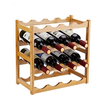 Homevany Bamboo Wine Rack, Sturdy and Durable Countertop Wine Storage Cabinet Shelf for Pantry - 4 T...