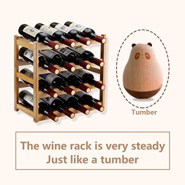 Stylish Bamboo Wine Rack - 4 Tier Storage for 16 Bottles