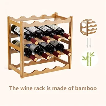 Stylish Bamboo Wine Rack - 4 Tier Storage for 16 Bottles