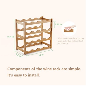Stylish Bamboo Wine Rack - 4 Tier Storage for 16 Bottles
