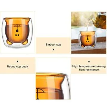 2 Pcs Cute Bear Mugs Insulated Double Wall Glass Bear Cups Animal Tea Milk Juice Chocolate Cappuccino Cups Home Glass Mugs for Birthday Gifts Valentine to Lover(White, Brown)