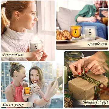 2 Pcs Cute Bear Mugs Insulated Double Wall Glass Bear Cups Animal Tea Milk Juice Chocolate Cappuccino Cups Home Glass Mugs for Birthday Gifts Valentine to Lover(White, Brown)