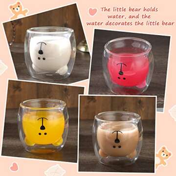 2 Pcs Cute Bear Mugs Insulated Double Wall Glass Bear Cups Animal Tea Milk Juice Chocolate Cappuccino Cups Home Glass Mugs for Birthday Gifts Valentine to Lover(White, Brown)