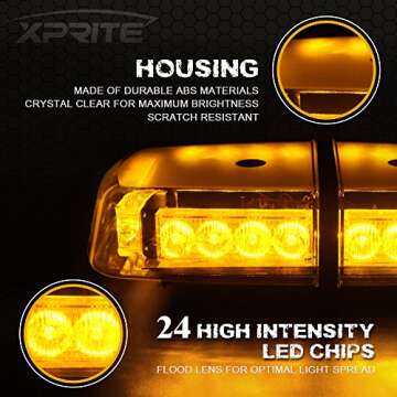 Xprite Yellow(Amber) 24 LED Roof Top Mini Bar, Truck Car Vehicle Law Enforcement Emergency Hazard Be...