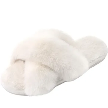 Parlovable Women's Cross Band Slippers - Cozy Fluffy Home Shoes