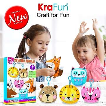 KRAFUN My First Sewing Animal for Kids, Beginner Art & Craft, 5 Easy Activities Stuffed Animal Dolls...