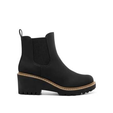 DREAM PAIRS Women's Wedge Chelsea Ankle Boots Fashion Round Toe Low Wedge Heel Platform Booties Shoes,Size 9,Black-Nubuck,SDAB2403W