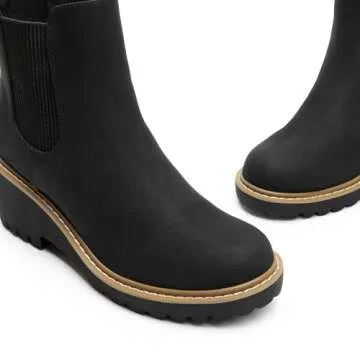 DREAM PAIRS Women's Wedge Chelsea Ankle Boots Fashion Round Toe Low Wedge Heel Platform Booties Shoes,Size 9,Black-Nubuck,SDAB2403W