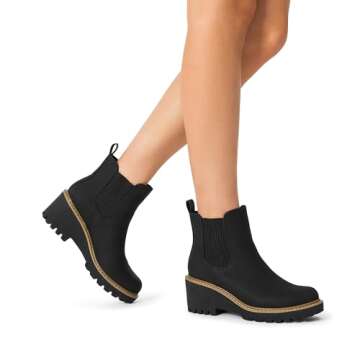 DREAM PAIRS Women's Wedge Chelsea Ankle Boots Fashion Round Toe Low Wedge Heel Platform Booties Shoes,Size 9,Black-Nubuck,SDAB2403W