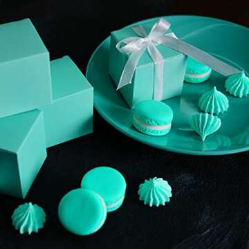 Small Cube Turquoise Candy Treat Boxes Bulk Teal Blue Gift Boxes Wedding Favors Baby Bridal Shower Birthday Party Boxes Supplies, 50pc (Aqua Blue)