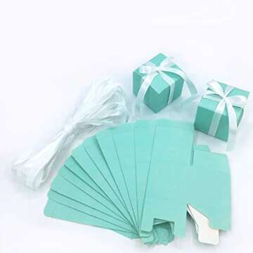 Small Cube Turquoise Candy Treat Boxes Bulk Teal Blue Gift Boxes Wedding Favors Baby Bridal Shower Birthday Party Boxes Supplies, 50pc (Aqua Blue)