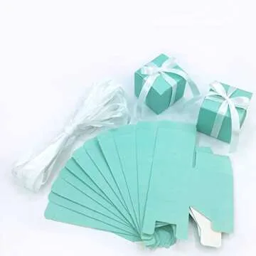 Small Cube Turquoise Candy Treat Boxes Bulk Teal Blue Gift Boxes Wedding Favors Baby Bridal Shower Birthday Party Boxes Supplies, 50pc (Aqua Blue)